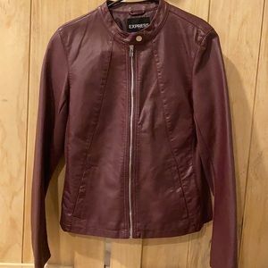 Express Women’s Faux Leather Jacket Burgundy Sz M